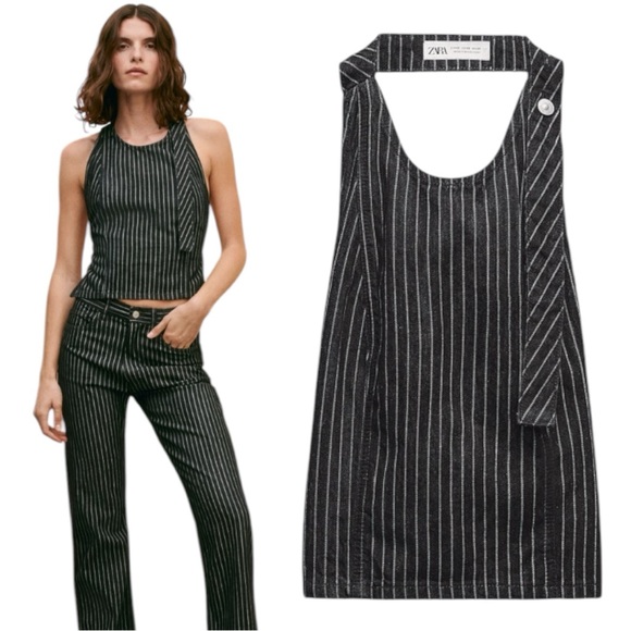 Zara Tops - Zara Black and White Striped Halter Top